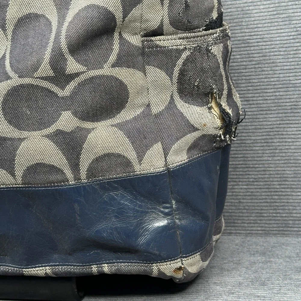 Coach Signature Diaper Bag Tote Navy Blue Grey Canvas Leather 12548 Vtg